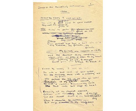 THOMAS DYLAN: (1914-1953) Welsh poet. An exceptional autograph manuscript, unsigned, of the poem To Others Than You, three pa