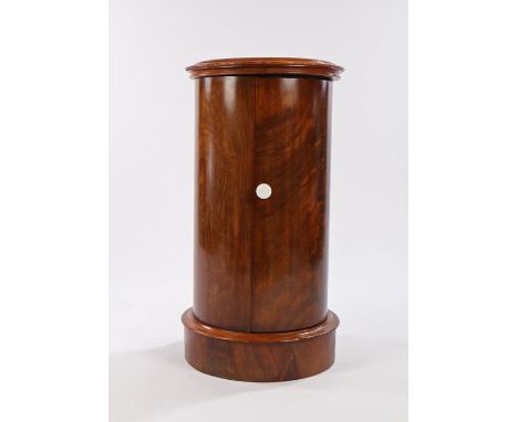 Victorian mahogany cylinder pot cupboard, with marble inset top, bowed door opening to a single shelf, 40cm wide, 75cm high