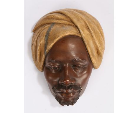 Friedrich Goldscheider Berber with turban wall mask, with a turban above a gentleman's face with a beard, impressed marks to 