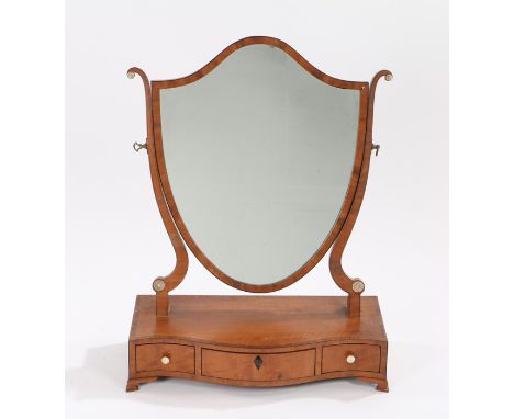 George III satinwood toilet mirror, the arched mirror plate between arched uprights raised upon a serpentine base with kingwo