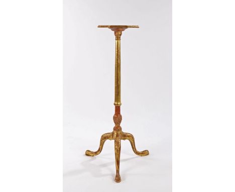 George III style giltwood torchere stand, in the 1770 manner, having an octagonal screw top, a tapering pillar with beaded an