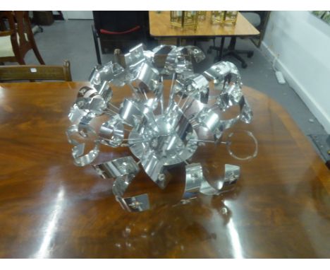 A MODERN CHROME AND CRYSTAL CEILING LIGHT 