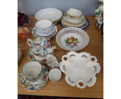 BOOTH'S POTTERY 'FLORADORA' PATTERN TEA FOR TWO TEA SERVICE OF 10 PIECES, LIMOGES, FRENCH PORCELAIN 'CHAMBORD' LARGE BOWL, 10