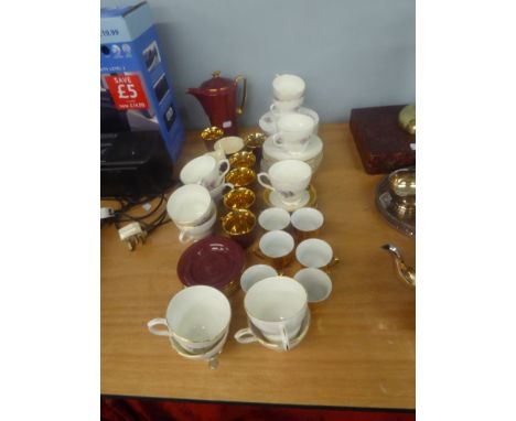 CROWN DEVON COFFEE SERVICE OF 15 PIECES, MAROON WITH GILT INTERIORS AND DUCHESS CHINA TEA SERVICE FOR 12 PERSONS, 36 PIECES, 