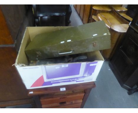 A BOX OF WOOD WORKING TOOLS  AND A WOODEN TOOL BOX 
