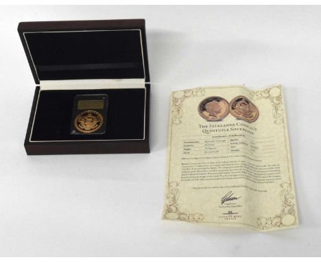 Gibraltar, Elizabeth II, 2018, The Falklands Conflict quintruple sovereign, 22ct gold, 39.94gms, in case of issue with certif