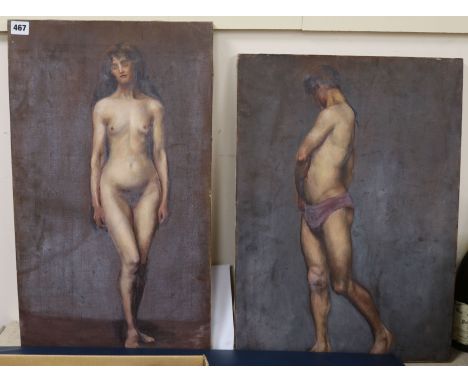Eleanor Winter (Chelsea Art School, early 20th century), a portfolio of life studies in charcoal and two oils on board, the p