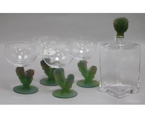 Hilton McConnico (Daum): A set of six glasses (Dust no. 2 Cactus) and a matching decanter, all signed