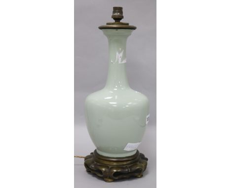 A celadon vase lamp base height 43cm incl. light fitting and base