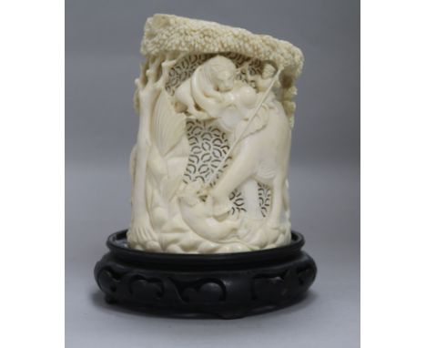 An early 20th century Indian ivory carving of a hunting scene