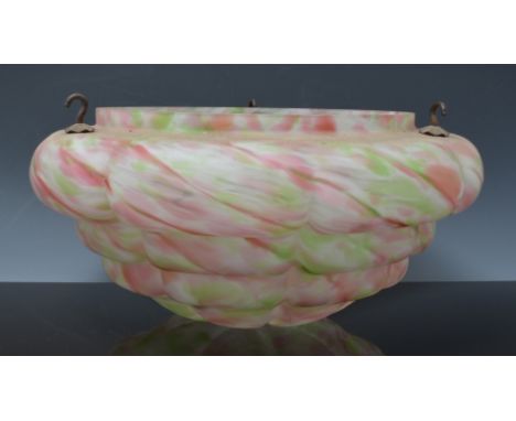 Frosted and painted centre light shade, decorated with chinoiserie figures, 31cm and a mottled glass shade (2).