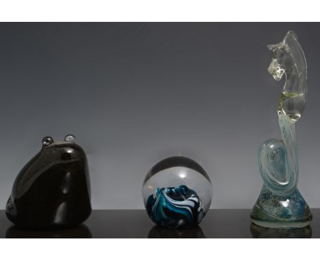 Large Caithness paperweight, "Midnight Mountain", 13cm, a Wedgwood frog paperweight and other paperweights.