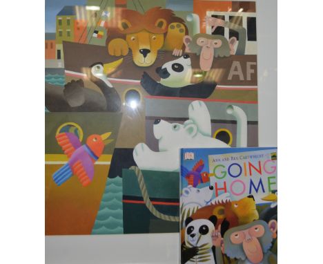 Reg Cartwright, "We'll Miss You!", Said Lion and Monkey, gouache, 51 m x 47cm, being an original illustration for "Going Home