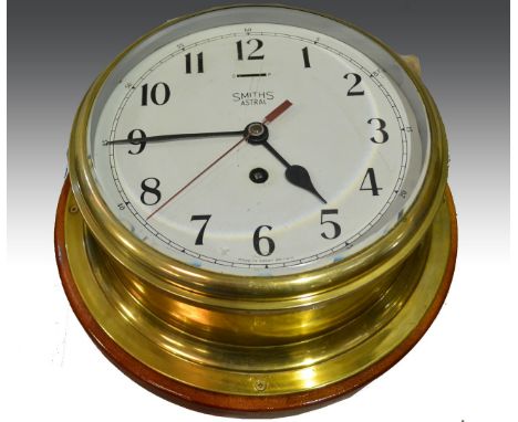 Smiths Astral brass shape ship's clock, diameter overall 29cm, with an engine log, 1964.