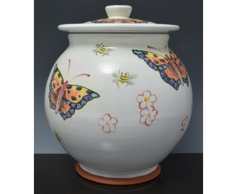Pair of German stoneware covered jars, 30cm and four other ceramic kitchen containers (6).