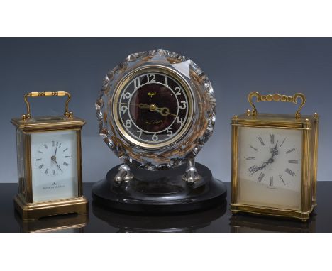 French style brass case carriage clock, white enamel signed Matthew Norman, Swiss movement, 13cm, another carriage clock and 