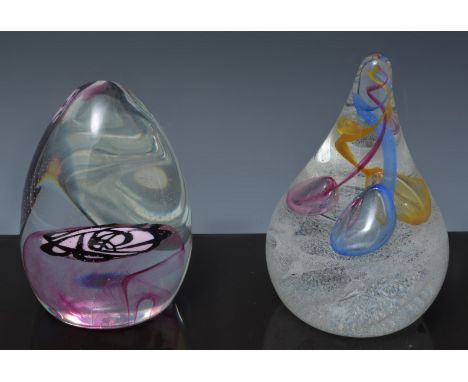 Seven Caithness glass pear shaped paperweights, Sandancers, Alpine Peak, Tartan Weave, Glorious Morning, Tender Love, Rennie'
