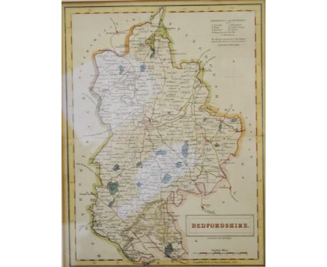 Hand coloured County map of Bedfordshire, published by Chapman & Hall, visible, 25cm x 19cm and a Hunting map, Fernie Country