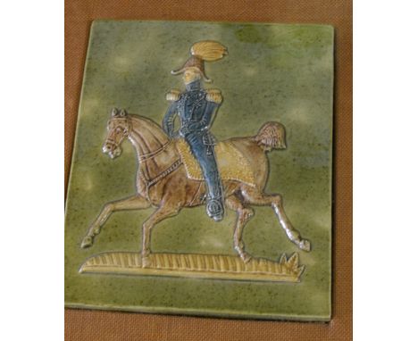 Electro type roundel, profile portrait of the Duke of Wellington, in a mahogany frame, diameter 26cm and a ceramic tile, The 