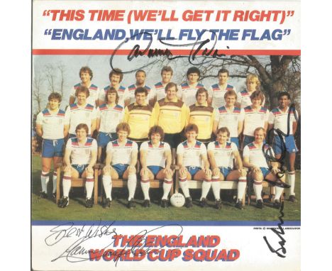 Football England 1982 world cup single This Time signed by Cyril Regis, Viv Anderson and Laurie Cunningham vinyl record inclu