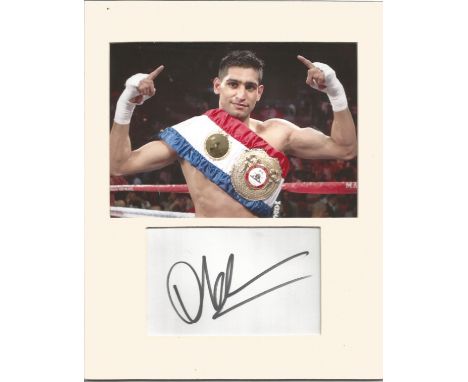 Boxing Amir Khan mounted 10x8 signature piece. Amir Iqbal Khan (born 8 December 1986) is a British professional boxer. He is 
