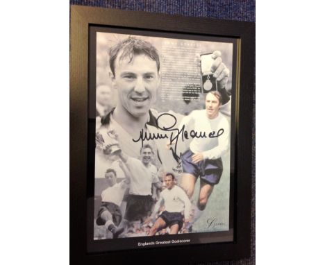 Football Jimmy Greaves signature piece 18x14 overall framed 15x10 montage photo of the legendary England goalscorer. James Pe