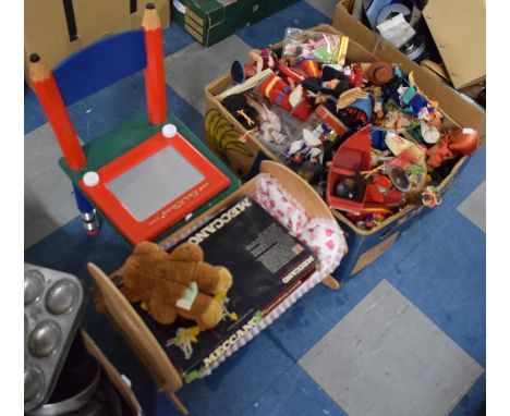 A Box of Souvenir Dolls, Child's Chair, Meccano Set, Vintage Etch A Sketch etc 