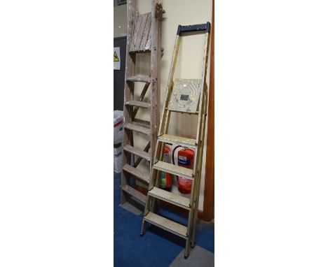 A Vintage Wooden Six Step Step Ladder and and Aluminium Step Ladder 