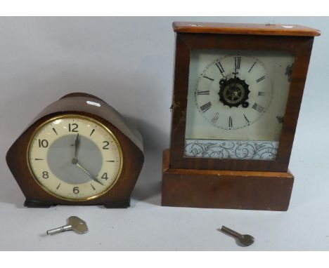 An American Wall Clock and an Oak Cased Smiths Mantle Clock 