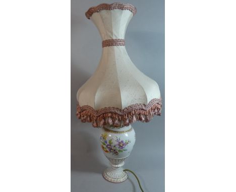 An Early 20th Century Dresden Vase Shaped Table Lamp with Printed Floral Decoration 