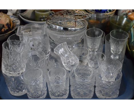 A Tray Containing Various Glassware Mantle Clock etc 