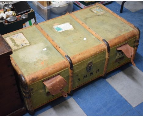 A Vintage Canvas Covered Travelling Trunk, 91cm Wide 