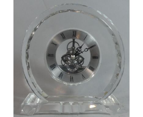 A Modern Chinese Perspex Circular Mantle Clock with Battery Movement, Working, 17cm High 