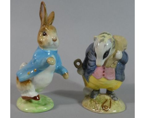 Two Beswick Beatrix Potter Figures to Include Gold Back Stamp Peter Rabbit and Tommy Brock, BP2 Back Stamp 