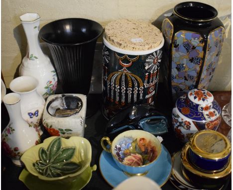 A Tray of Ceramics to Include Poole Delphis Pin Dishes, Chokin Dishes and Boxes, Aynsley and Other Vases etc, Aynsley Cabinet