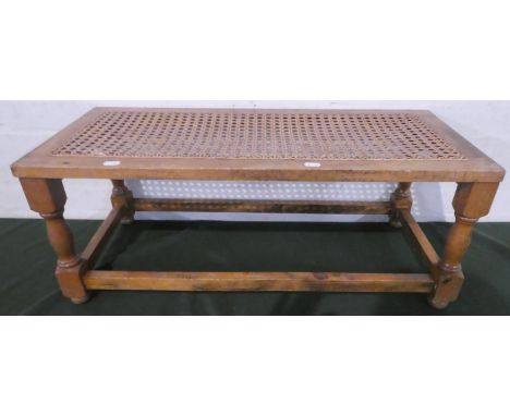 A Mid 20th Century Oak Framed Cane Topped Bench, 77cm Wide 