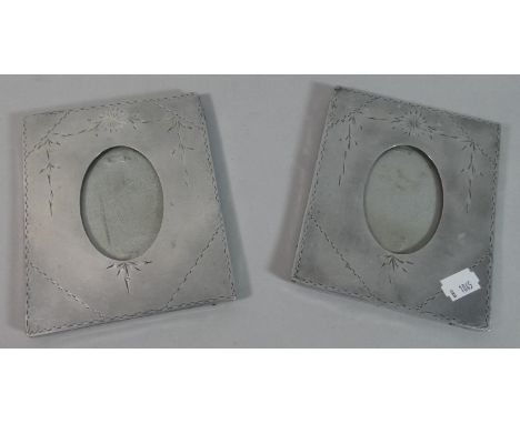 A Pair of Vintage Aluminium Easel Back Photoframes with Etched Floral Decoration, Each 15cm High 
