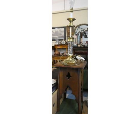 A Brass and Glass Table Lamp Together with an Edwardian Oak Stand 