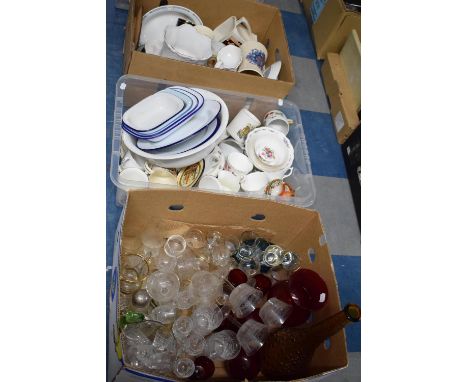 Three Boxes of Ceramics, Glassware and Enamel Ware 