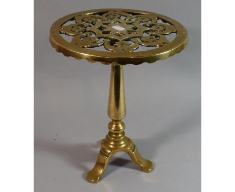 A 19th Century Brass Kettle Stand with Pierced Top and Tripod Support, 31cm High 