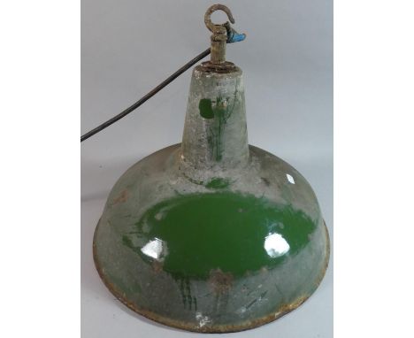 A Vintage Green Enamel 'Pendant' Industrial Light Fitting, 45.5cm Diameter 