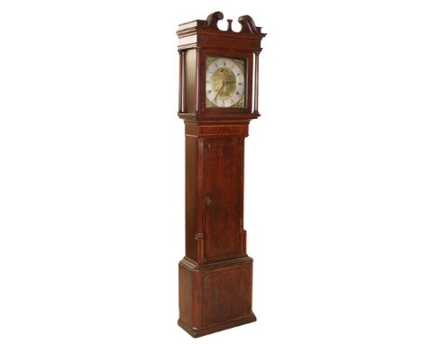 An oak and mahogany thirty hour longcase clock, signed Wignall, Ormskirk, the 13" square brass dial, with Roman numerals to t