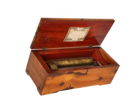 A 19th Century cylinder music box, the 8" cylinder playing four airs, signed NICOLE FRERES, stamped no. 25871, bears paper la