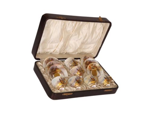 A Royal Worcester coffee service, painted with pheasants by James Stinton, six place settings, each piece signed, date codes 