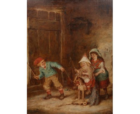 Mark William Langlois (fl. 1862-1873), The Sally Forth, three children playing with a rocking horse, signed lower right, insc