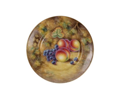 A Royal Worcester fruit painted plate, circular with gilded rim, signed J SMITH, painted number W9535, black printed factory 