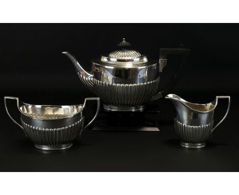 Early 20th Century 3 Piece Silver Plated Tea Service. c.1910. Comprises Teapot, Milk Jug and Sugar Bowl. All In Excellent Con