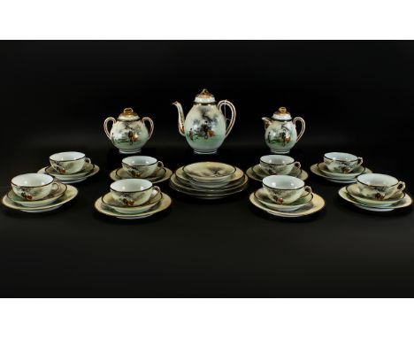 Japanese Eggshell Tea and Coffee Set Thirty Two pieces in total to include teapot, cups, saucers, sugar bowl and side plates 