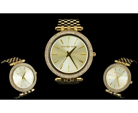Michael Kors Ladies Darci Wrist Watch, In Stunning PVD Gold Plated Stainless Steel Design and Glittering Stone Set Bezel, Cha