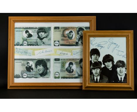 Beatles Interest Two Framed Prints. The First A Black And White Group Portrait. The Second Depicting All Four Members On Indi